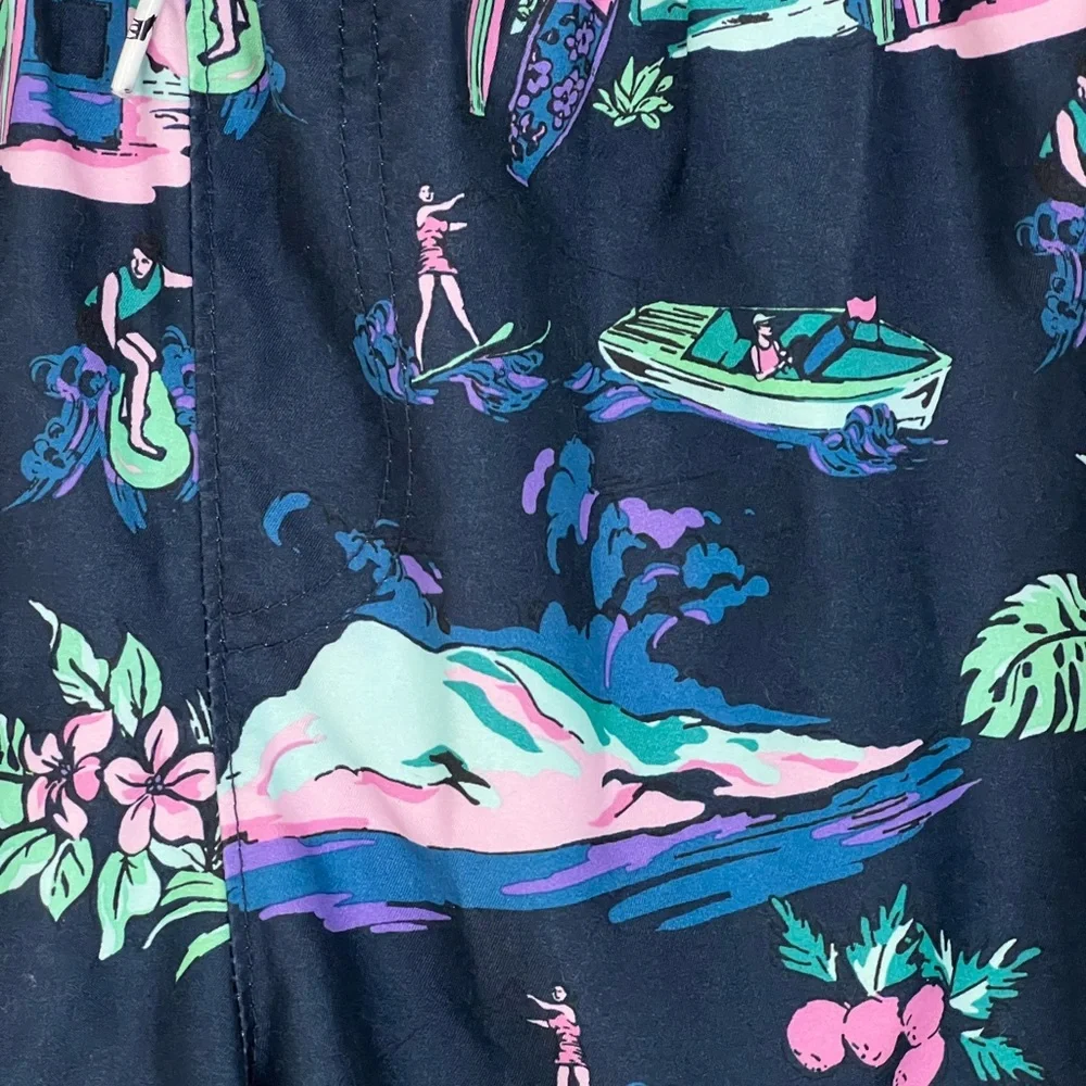 Abercrombie Kids Swim Trunks Navy Tropical Print Elastic Waist Lined Size 11/12
